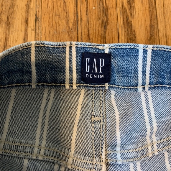 GAP Mom Jean Shorts Blue Navy Striped Denim High Waist VTG 90s 12 31 Stretch - Picture 5 of 8